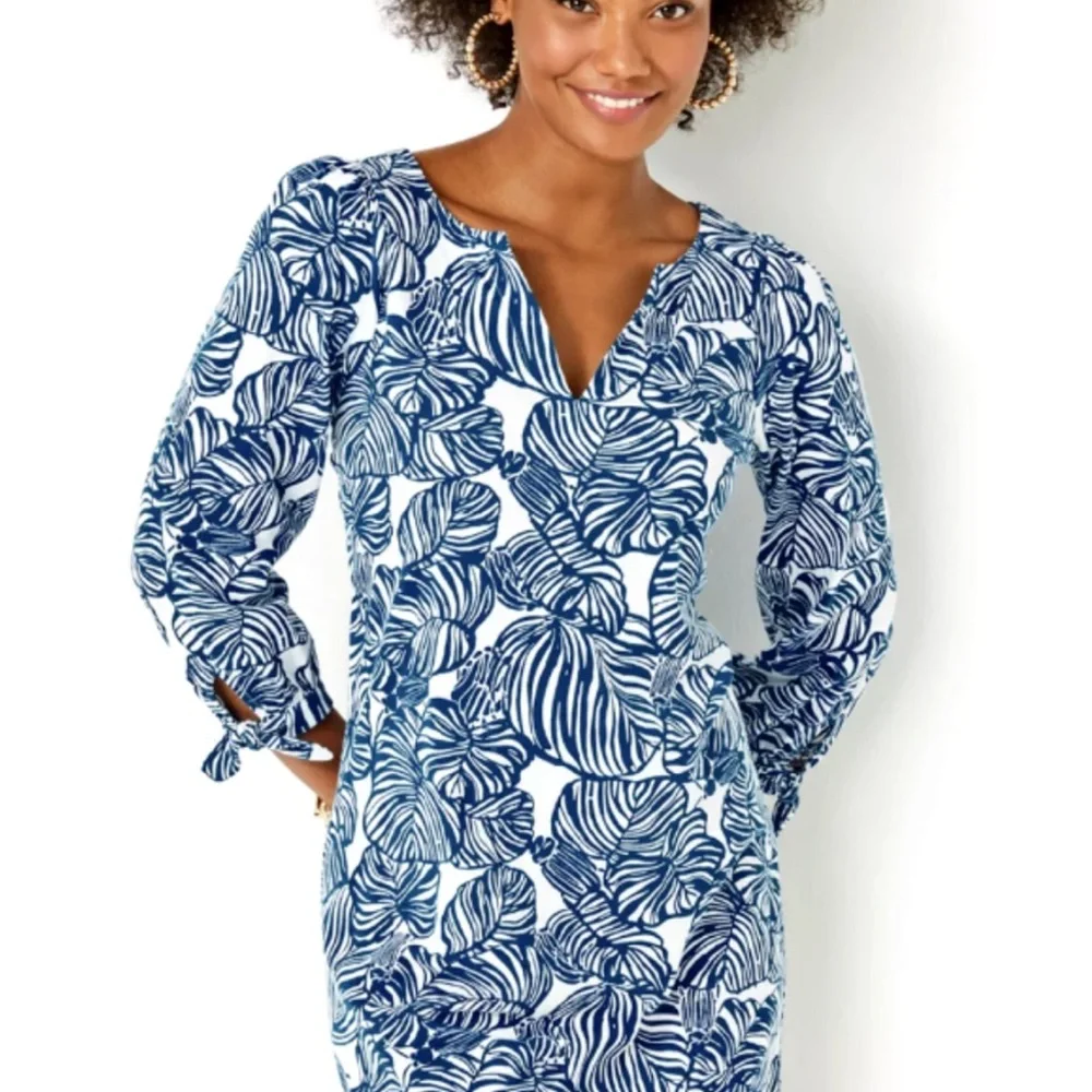 NWT Lilly Pulitzer Cath Tunic Mini Dress Aegean Navy Beach Path Size Small